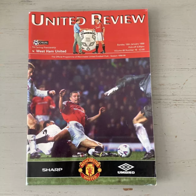 1999 Manchester Man United V West Ham Utd Premier League Treble Season Vgc