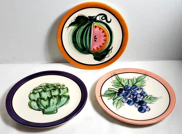 Vicki Carroll Bon Appetite Fruit & Vegetable Salad Plates (3) Signed 1995