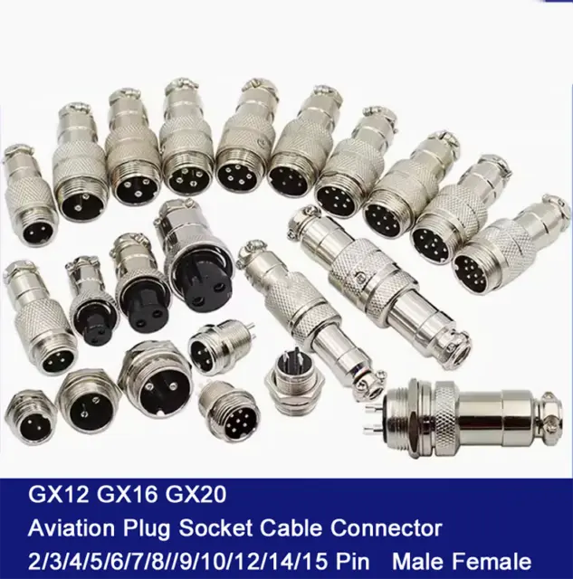GX12 GX16 GX20 Aviation Plug Socket Cable Connector 2-15 Pin Male Female