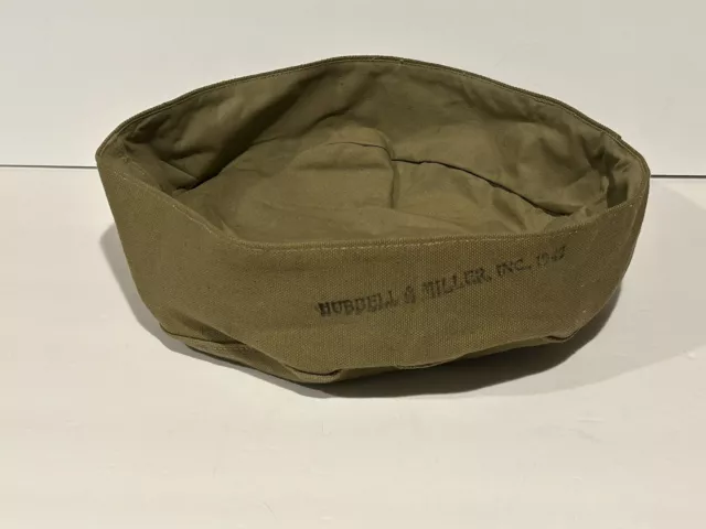 Vintage WWII US Army Khaki Canvas Collapsible Wash Basin Hubbell & Miller 1942