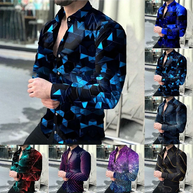 Camicie classiche da uomo stampate a maniche lunghe aderenti casual abbottonate