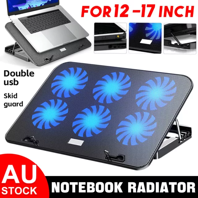 A9 Laptop Cooling Pad Cooler 6 Powerful Fan Table Stand for 12"-17" Laptop LED