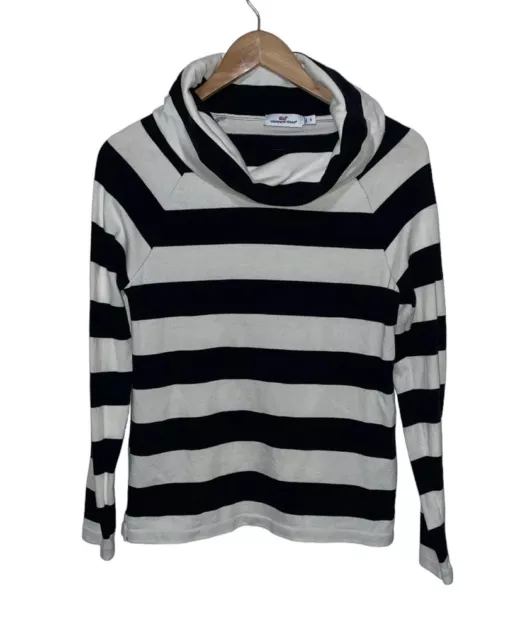 Vineyard Vines Cowl Neck Sweater Womens Small  Knit Striped White Navy Blue