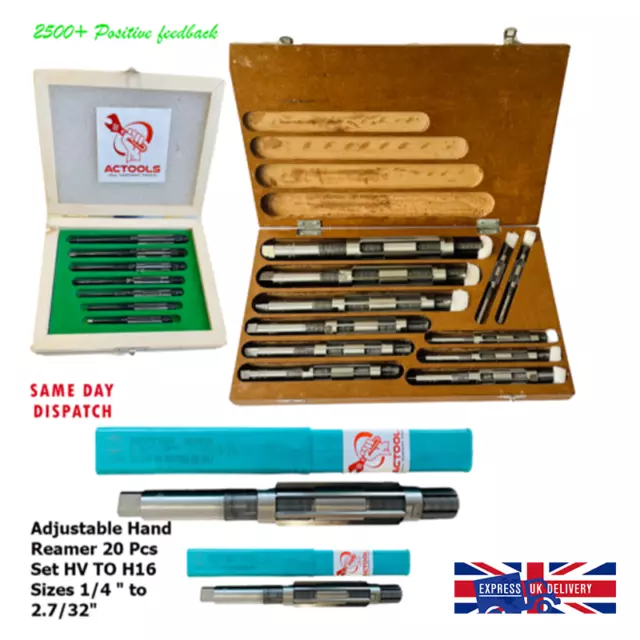 Adjustable Hand Reamer Set of 20 Pcs HV TO H16 Sizes (1/4 " to 2.7/32") UK