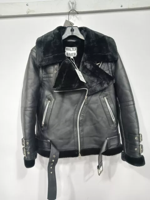 Women's Walter Baker Black Faux Fur And Leather Jacket Size M NWT