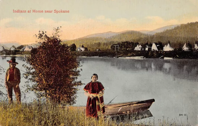 Peaceful Valley Indian Camp Tribe Spokane WA Early 1900s Teepee Vtg Postcard B41