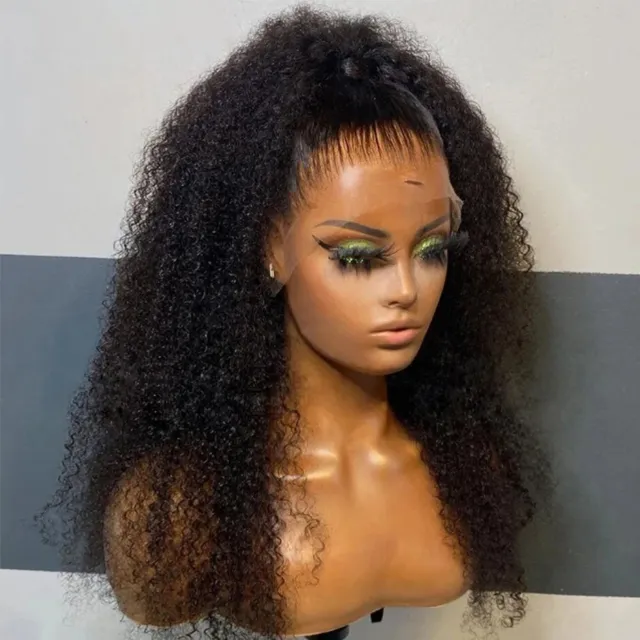 Preplucked Kinky Curly Long Black Lace Front Wig Baby hair Hairline Glueless