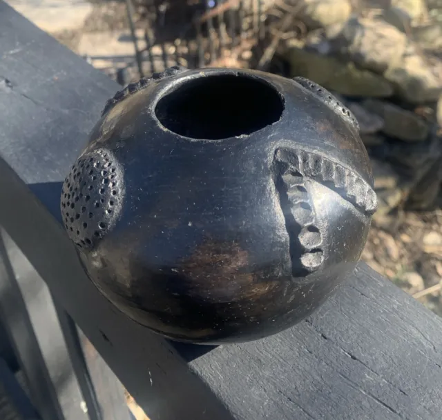 Vintage RARE African Zulu Beer Pot Pottery Black Earthenware Black Vase, Signed