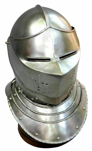 Casque De Chevalier LARP Médiéval – Armure Templier En Acier 18 Gauge, Bascinet, Argent, Circonférence 66 Cm