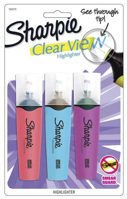 SHARPIE Clear View Highlighters, Chisel Tip, Assorted Fluorescent, 3 Pack (19...