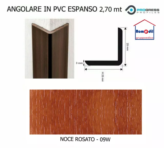 Paraspigolo pvc Angolare Profilo plastica finitura legno Noce Rosato 25mm 2,7 mt