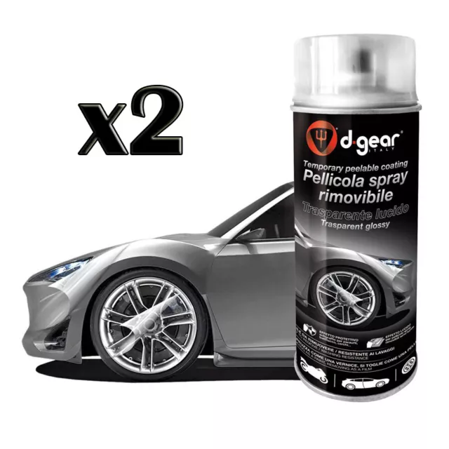 2x SPRAY PELLICOLA VERNICE REMOVIBILE TRASPARENTE LUCIDO D-GEAR AUTO MOTO