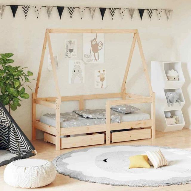 Cadre De Lit Enfant En Pin Massif - 70x140 Cm - Pour Enfants De 18 Mois à 4 Ans