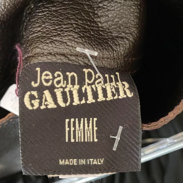jean paul gaultier skirt size medium large m / l black brown leather chiffon 2