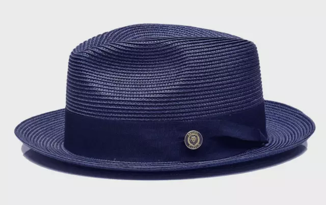 Men's Fedora Dress Casual Hat Summer Straw Navy Blue 100% Poly Braid FN-830