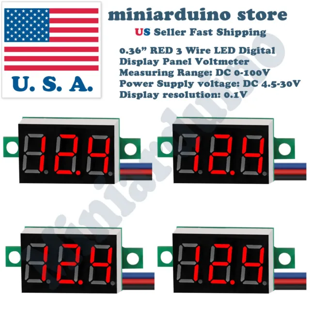 4pcs 0.36" RED DC 0-100V 3 Wire LED Digital Display Panel Volt Meter Voltmeter