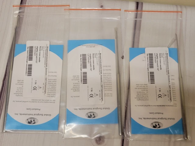 3 NEW house rosen NEEDLES slightly curved 6.5" GLOBAL SURGICAL INSTRUMENTS