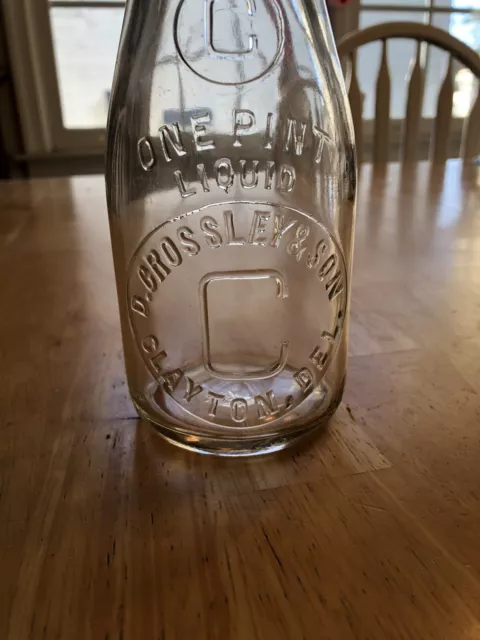 Original Milk Bottle From Clayton, Delaware. D. Crossly & Son. Delaware.