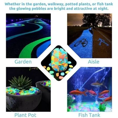 1000 Glow In The Dark Pebbles Luminous Stones Garden Walkaway Aquarium Fish Tank