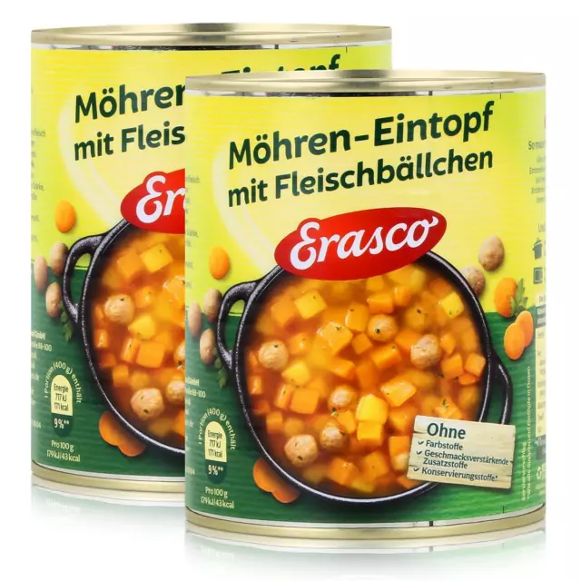 Erasco Möhren-Eintopf mit Fleischbällchen 800g Fertigessen (2er Pack)