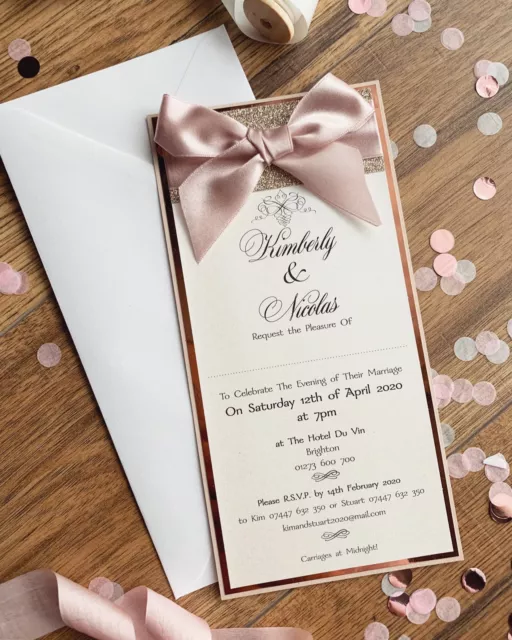 Luxury Dl Evening Invitation Rose Gold Blush Pink Wow Glitter Wedding Sample