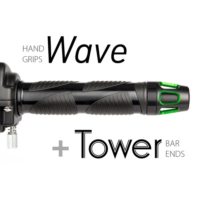 KiWAV Motorcycle Wave grips Black with Tower Bar Ends Green/Black