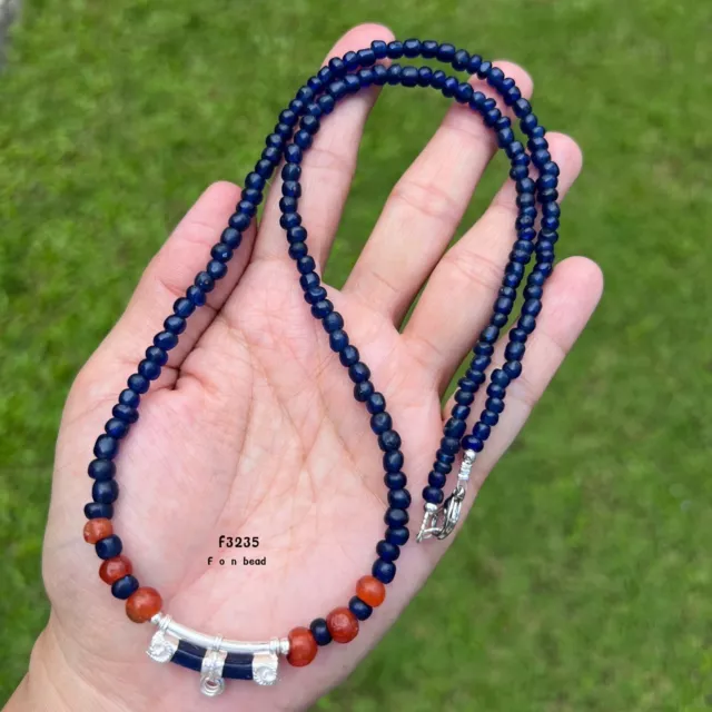Rare Ancient Multi Color Carnelian And Blue Glass Beads Necklace  Pendant #F3235