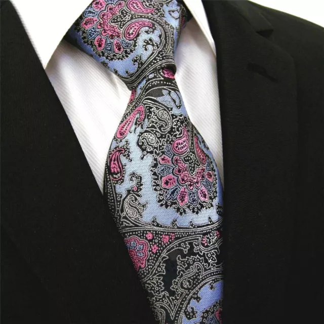 Cravatta premium rosa polveroso argento grigio blu 8,5 cm NUOVA nera floreale paisley seta UK