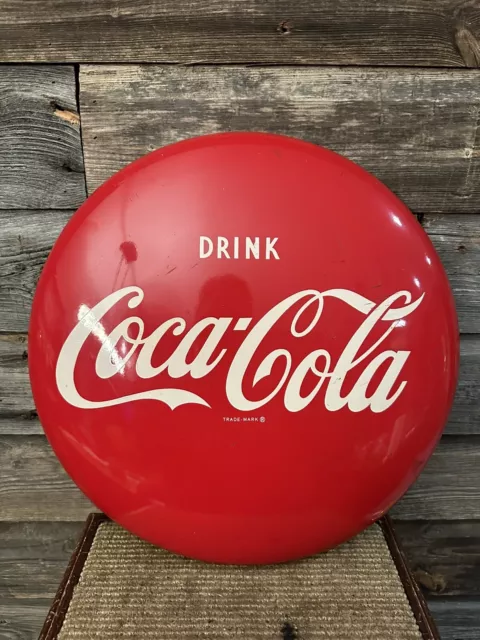 Vintage Coca Cola Sign Coke Button 16 Inch Painted Metal