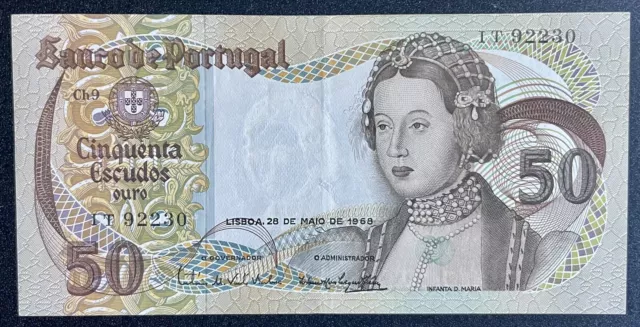 PORTUGAL 50 Escudos 1968* P-174a - Banknote, EF - S/N: IT 92230