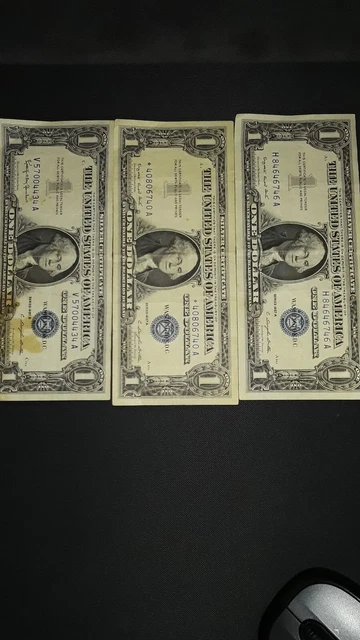 3 1957 Silver Certificate One Dollar Bills Blue Seal Series 1957 A Us Old Money
