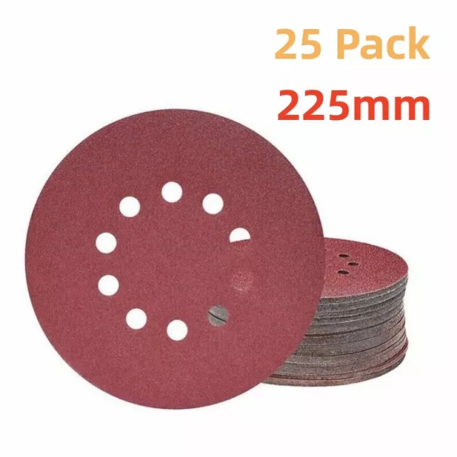 25PCS 225mm Sanding Discs 60-240 Grit 10-Hole Hook and Loop Sanding Discs UK