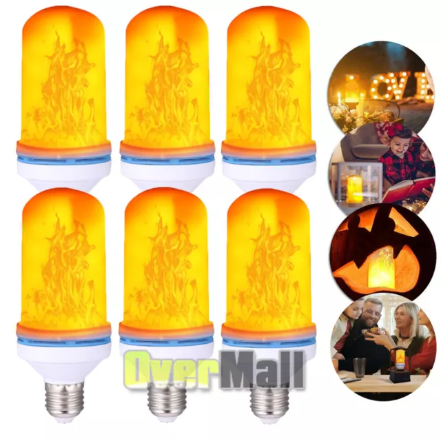 1-6Pack LED Flame Effect Fire Light Bulb E27 Simulated Nature Flicker Lamp Decor