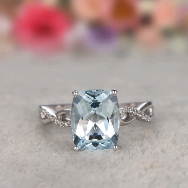 2.50 Ct Cushion Aquamarine Diamond Wedding Engagement Ring 14K White Gold Finish