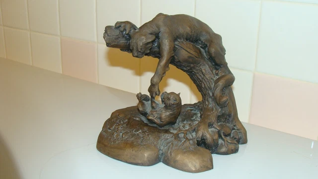 1984 National Wildlife "PUMA AND CUB" by Chapel Cold Cast Bronze Wolves Statue