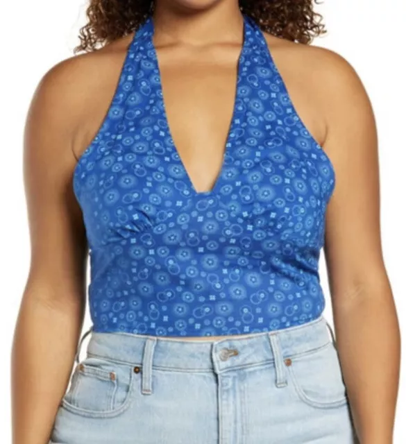 NWT BP. Print V-neck Halter Top In Blue Frosty Foulard Size 1X