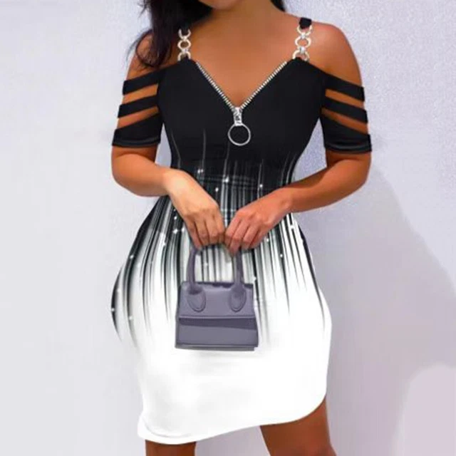 Abito sexy donna snello bodycon spalla fredda con stampa alla moda