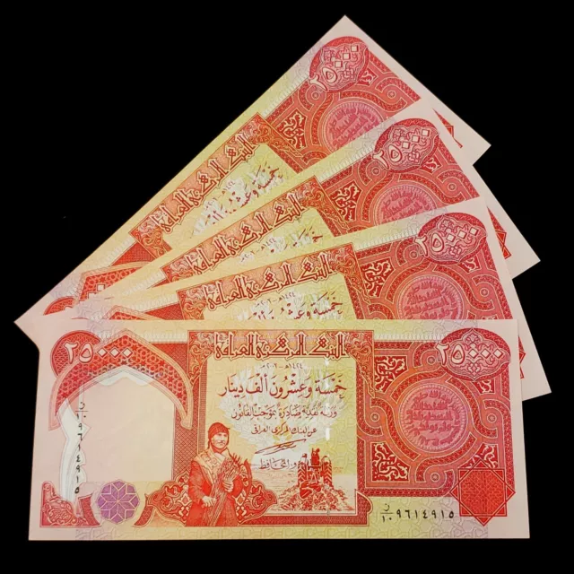 Sale !! 100,000 Iraqi Dinar (4) 25,000 Notes *Circulated* Authentic!! Iqd