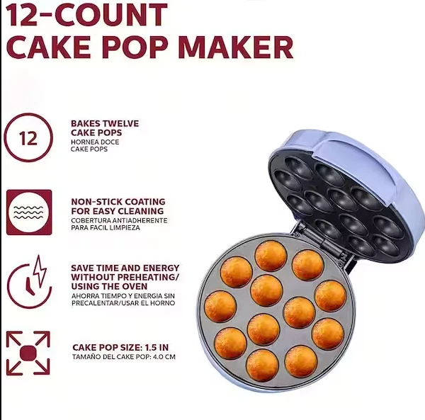 BRENTWOOD CAKE POP Maker Nonstick Plates On Indicator Light Overheat