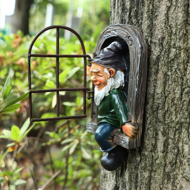 Outdoor-Ornament Garten dekoration Gnome Baum-Skulptur Elf Fenster Zwerg Statue