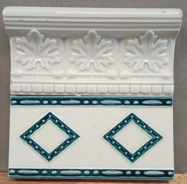 Azure White & Blue Bullnose & guard 32 Antique Tiles Original Period recovered