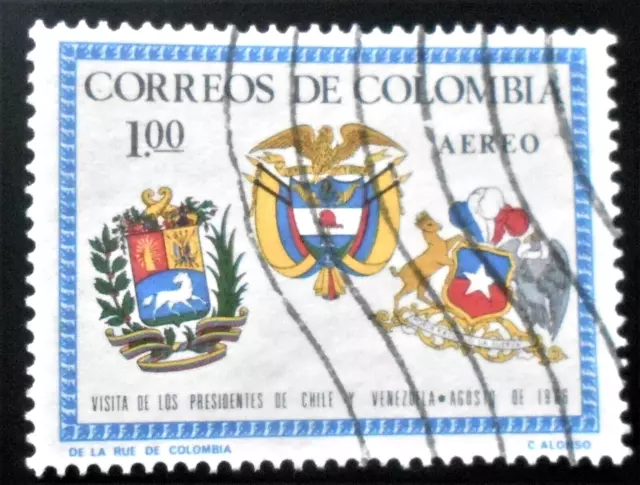 Colombia - Colombie - 1966 Air Mail 1 $ Presidents of Chile & Venezuela used (14
