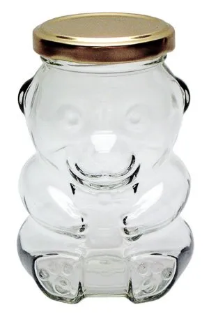 Bärchenglas 285 ml, mit Deckel gold, Honigbär, Vorratsglas Bärchenform