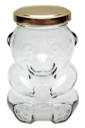 Bärchenglas 285 ml, mit Deckel gold, Honigbär, Vorratsglas Bärchenform
