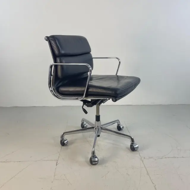 Vintage Eames Icf For Herman Miller Black Leather Soft Pad Group Chair #4080