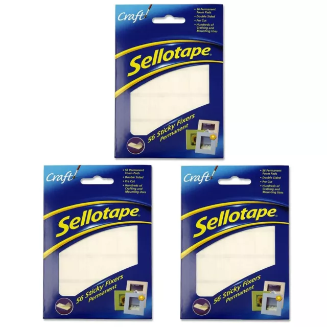 3 PACKS 56 Sellotape Strong Permanent Sticky Adhesive Oblong Foam Pads Fixers