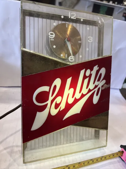 Vintage Schlitz Beer Clock Sign Advertising 1959 BOTH LIGHT & CLOCK WORK