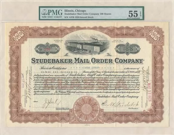 Studebaker Mail Order Co. - Stock Certificate - Autographed Stocks & Bonds