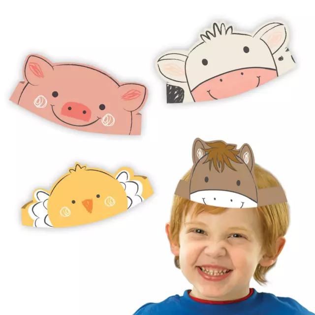 8 X Ferme Animal Basse-Cour Anniversaire Papier Couronnes Masques Chapeau