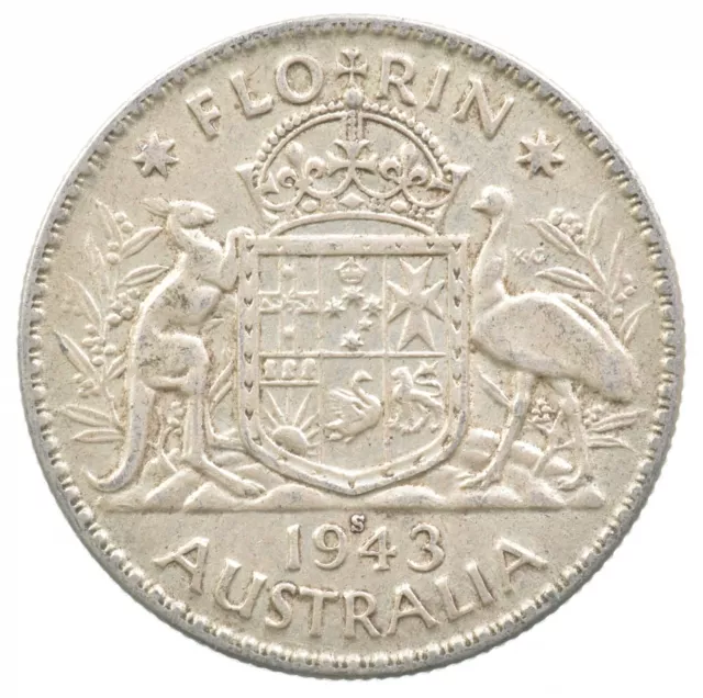 SILVER - WORLD Coin - 1943 Australia 1 Florin - World Silver Coin *626